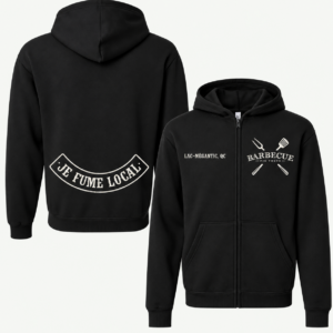Hoodie noir zippé Barbecue pis Toute - vues avant et arrière